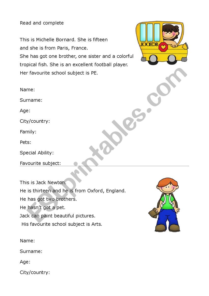 Personal information worksheet
