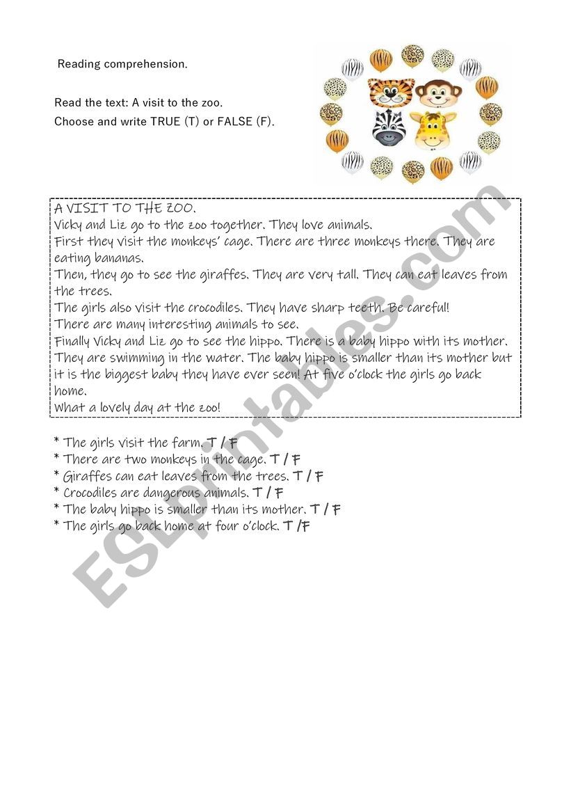 A visit to the Zoo worksheet