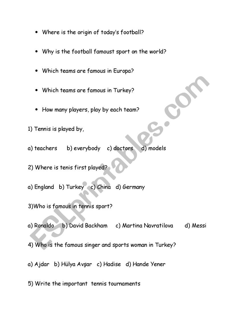 sports quiz worksheet