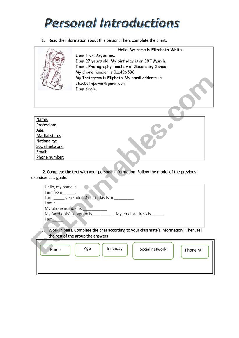 Personal introduction worksheet