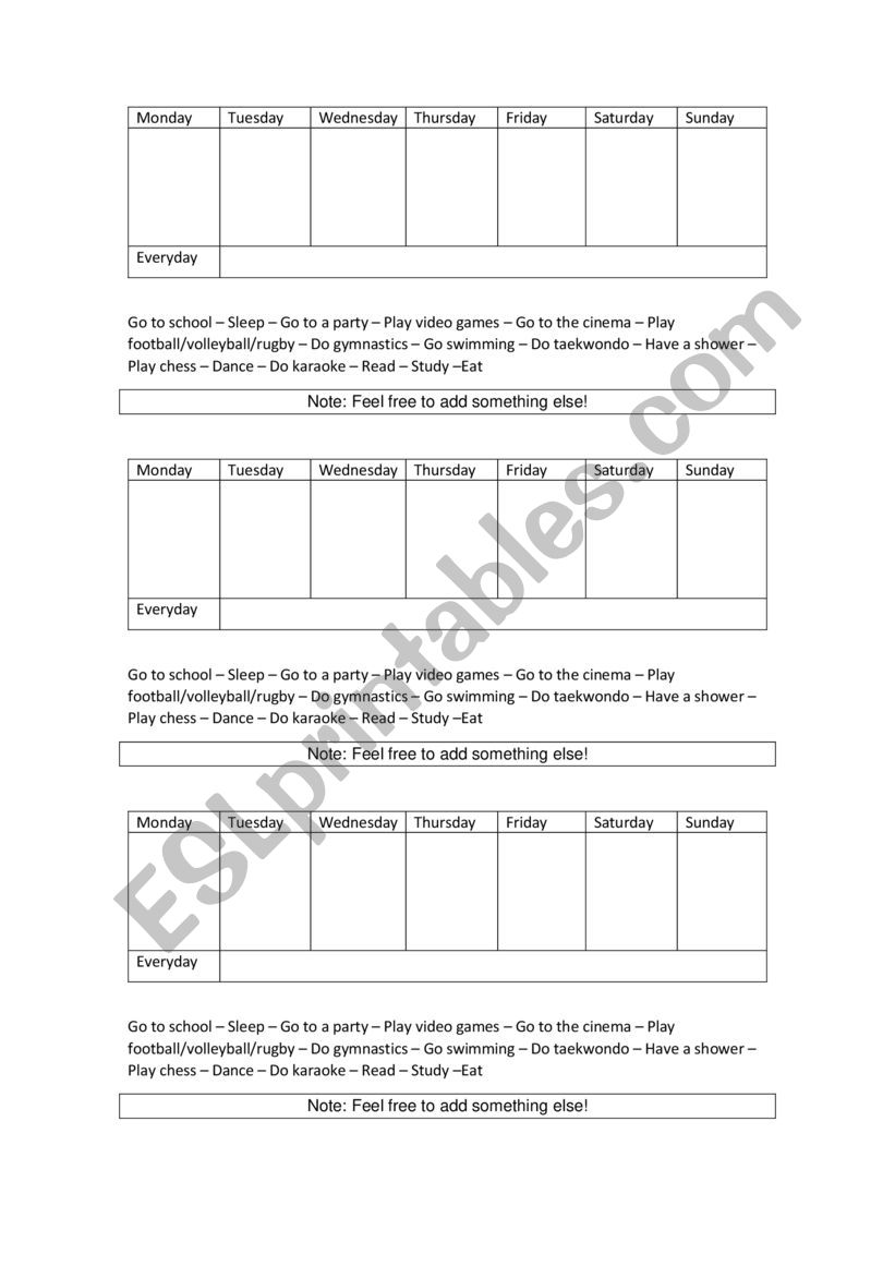 daily rotuines worksheet