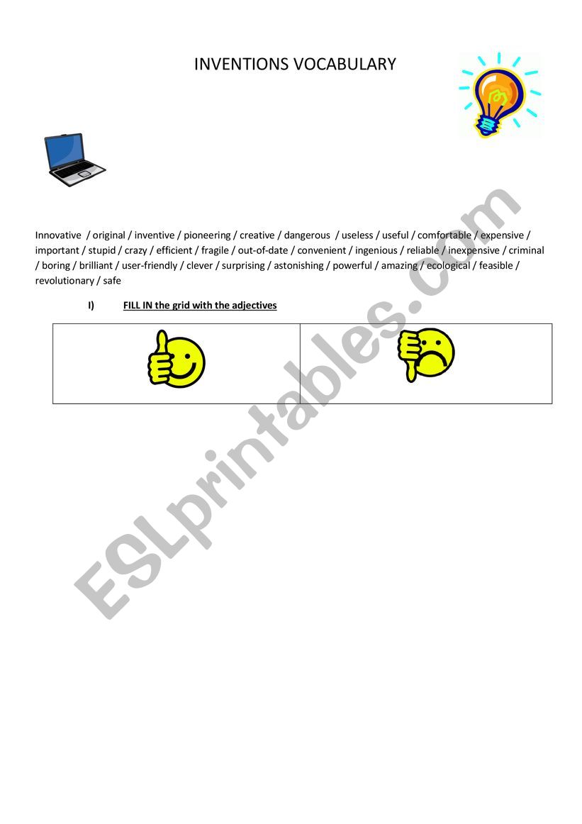 Invention adjectives worksheet