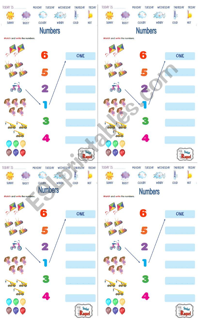 Numbers 1 - 6 worksheet