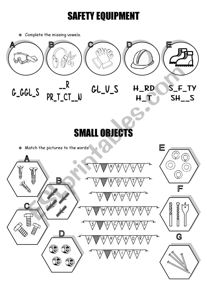 SAFETY EQUIPMENT worksheet