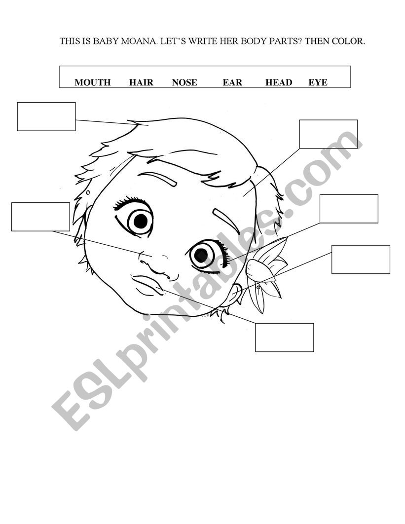 BODY PARTS MOANA worksheet