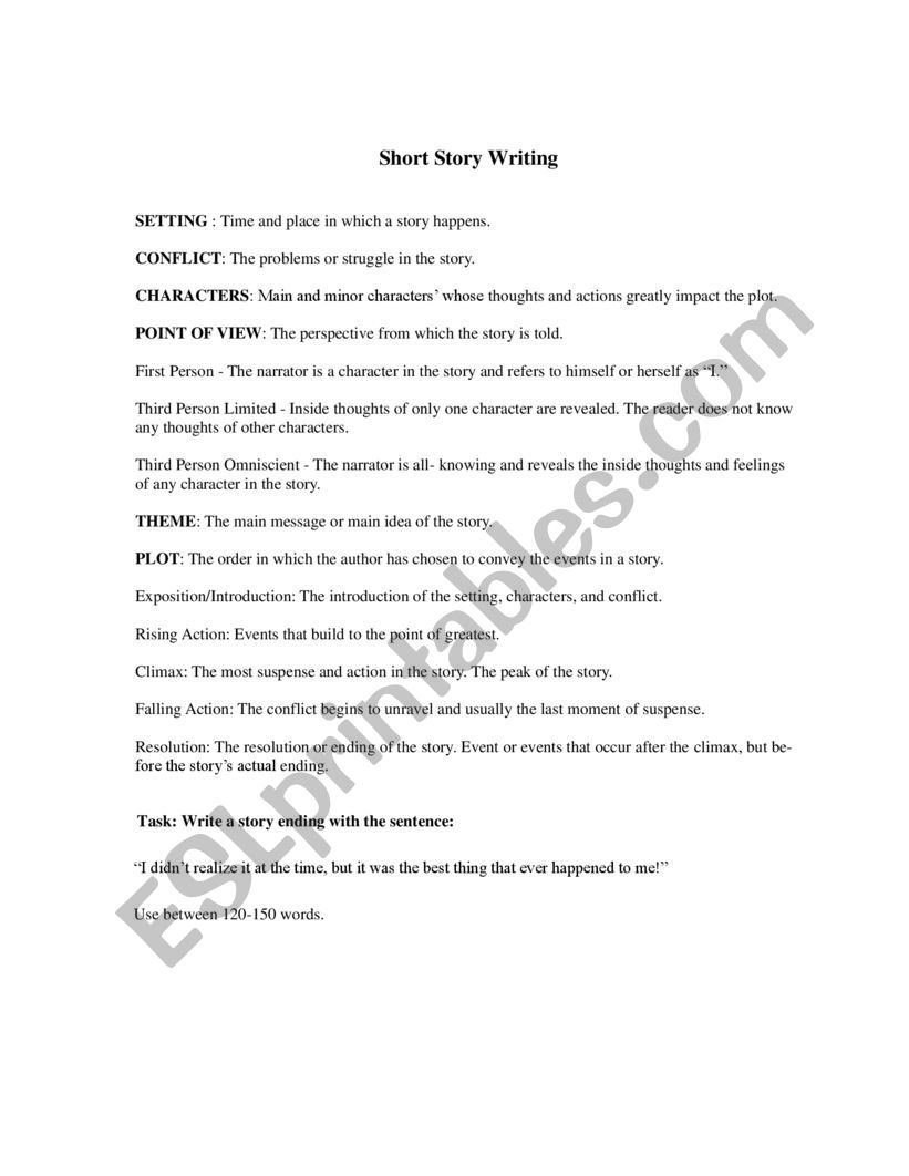Short story guidelines ESL worksheet by RalucaN