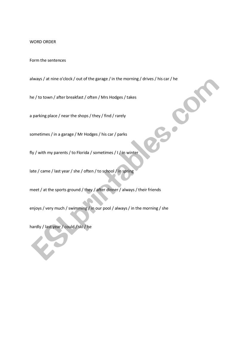Word order worksheet