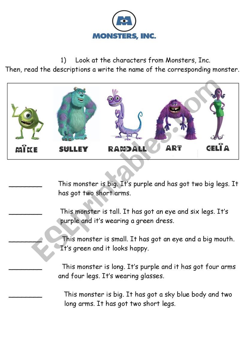 Monsters Inc reading comprehension
