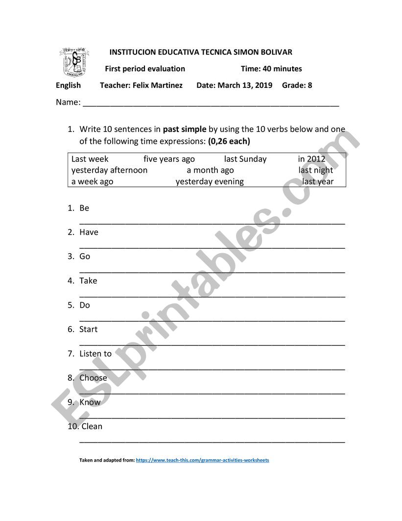 past simple worksheet