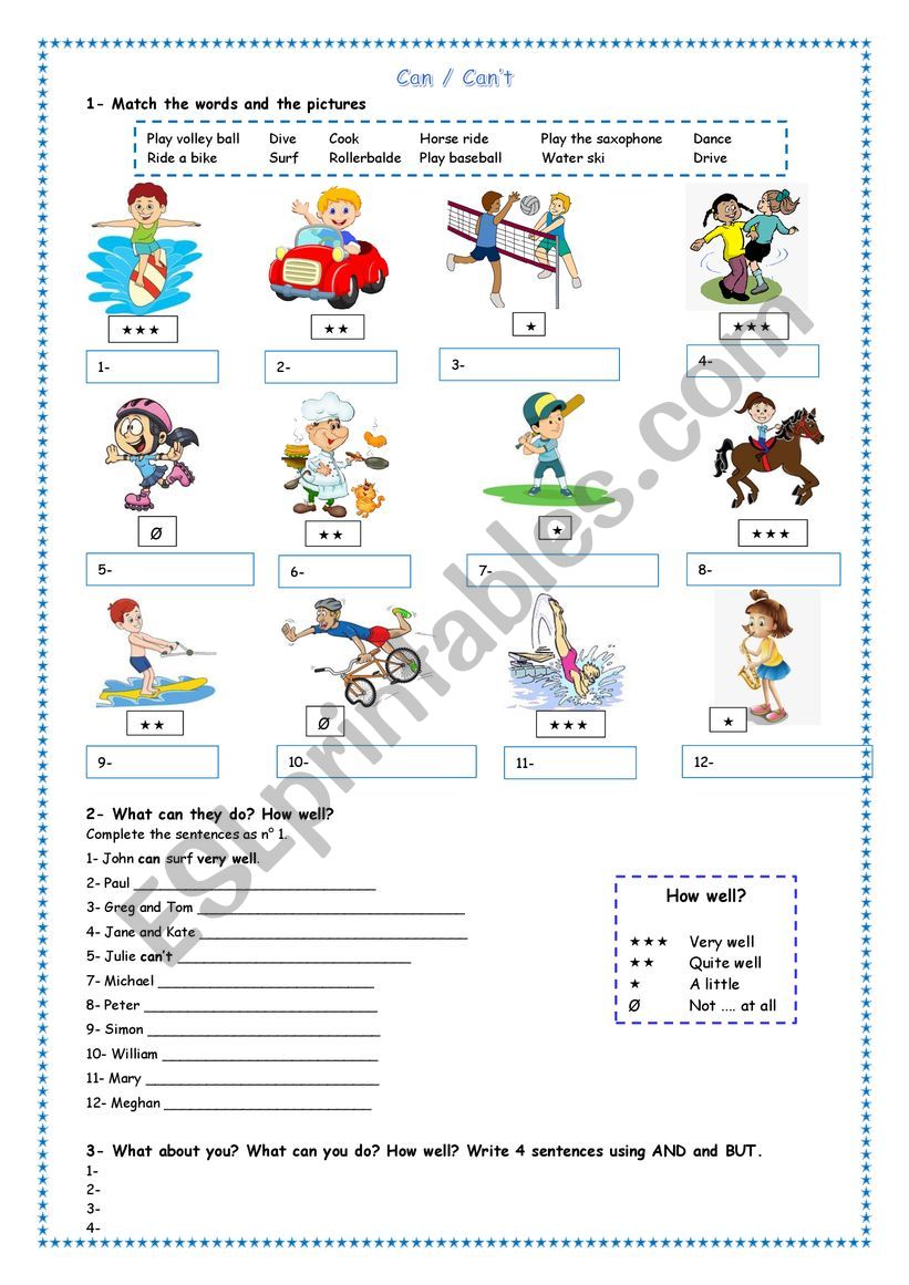 Can /can�t worksheet