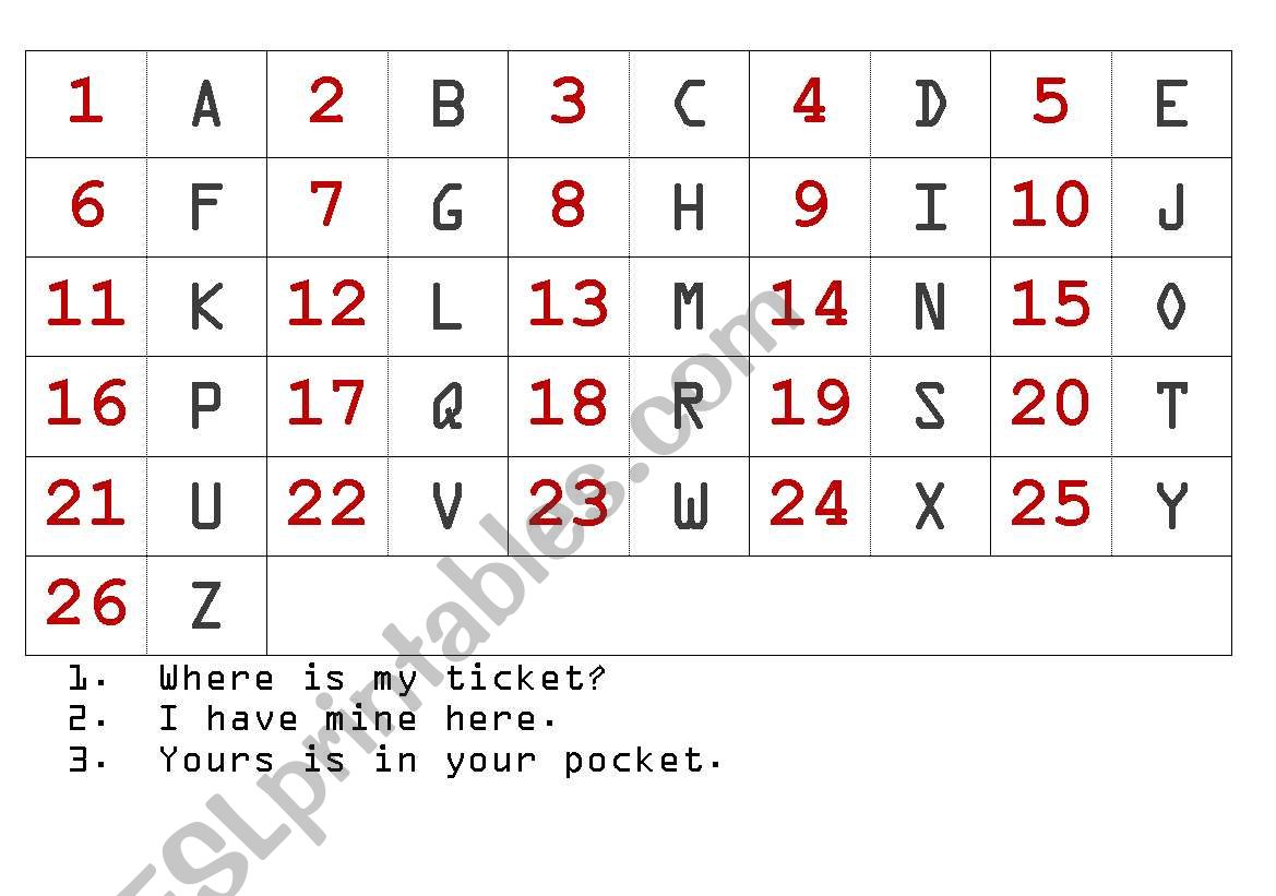 Coding Table worksheet