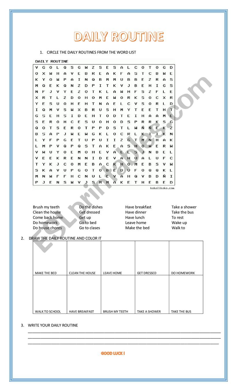 DAILY ROUTINES worksheet