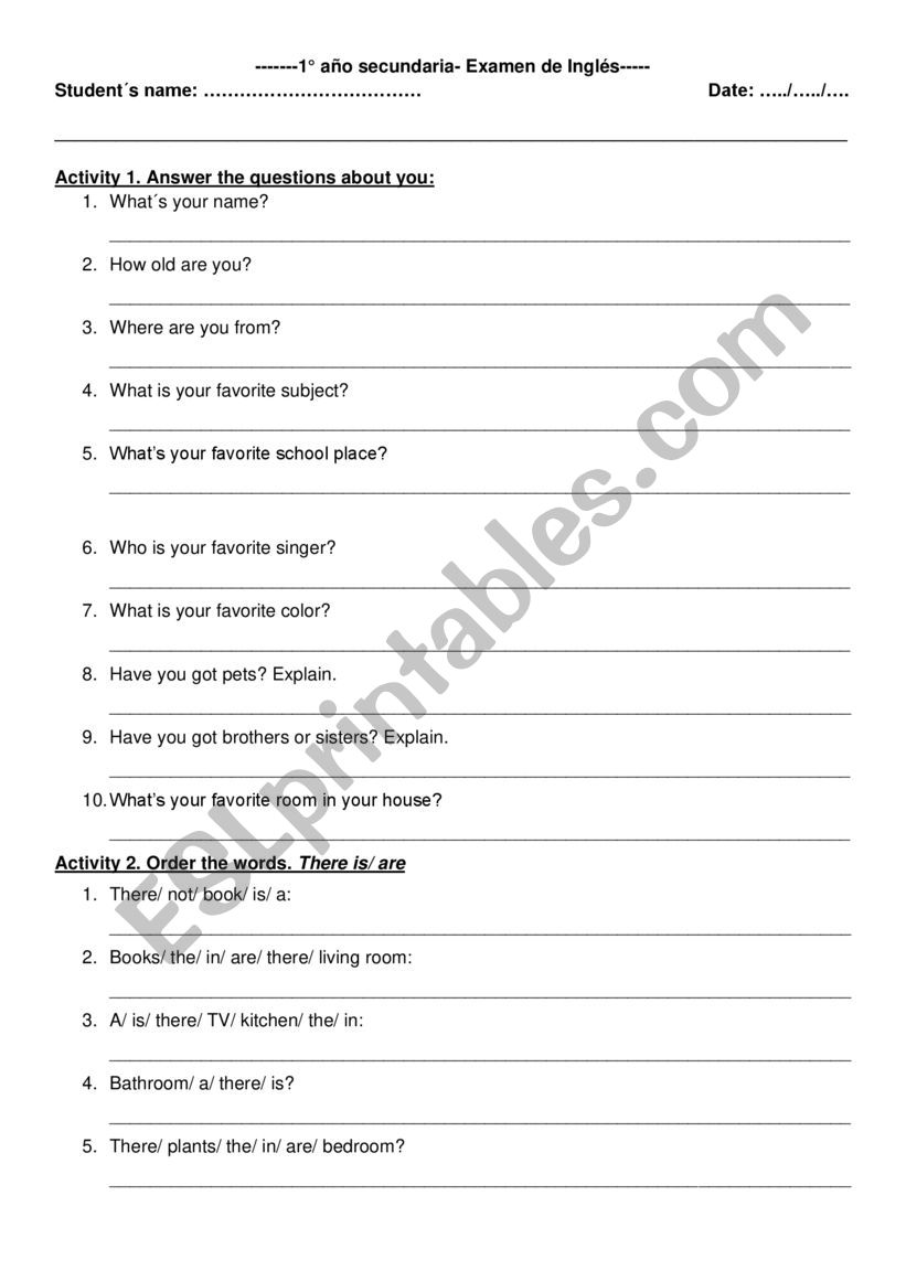 English test worksheet