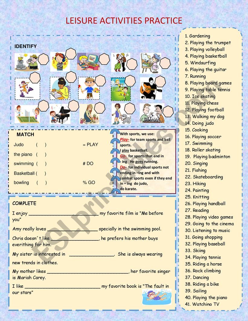 Leisure Activities worksheet