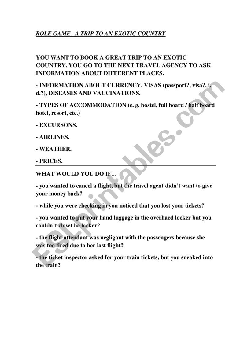 A trip to an exotic country worksheet