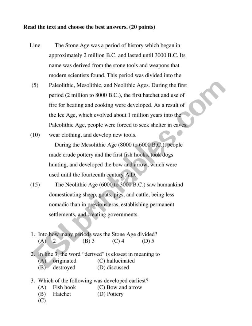 Toefl reading worksheet