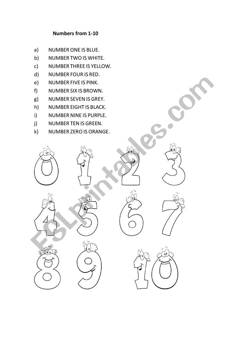 Numbers 1-10 worksheet