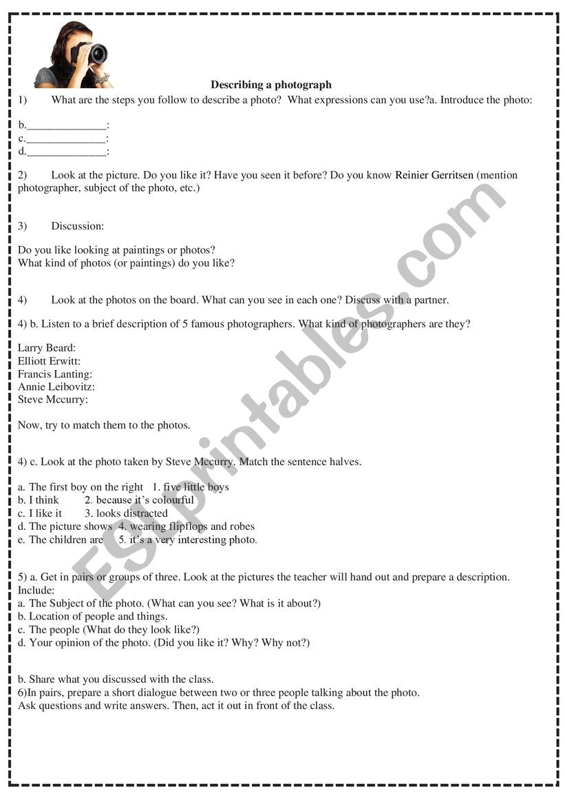 Describing a picture  worksheet