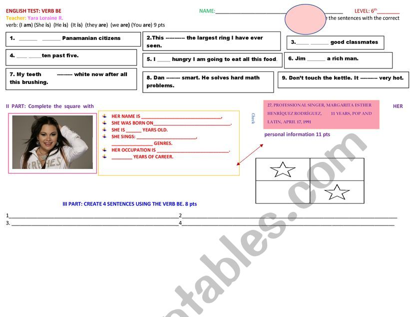 ENGLISH TEST: VERB BE AND PERSONAL INFORMATION 