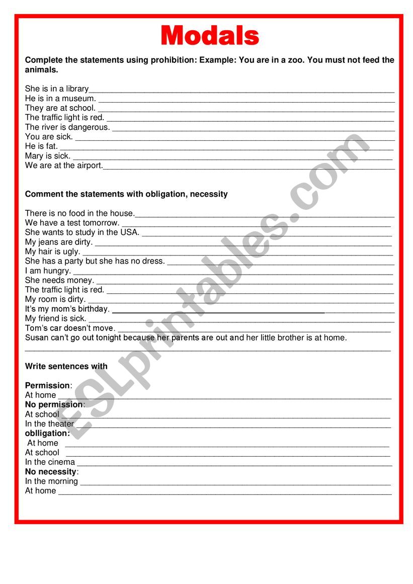 Modals worksheet