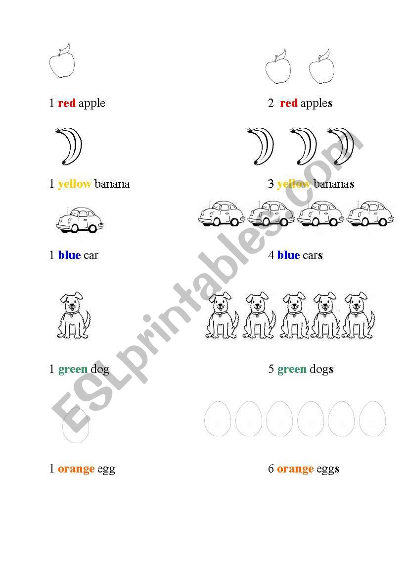 How many ... ? Singular and plural + colours