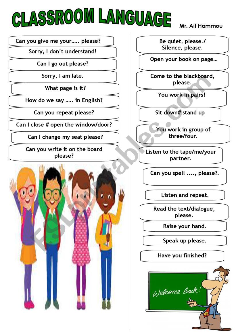 classroom language worksheet