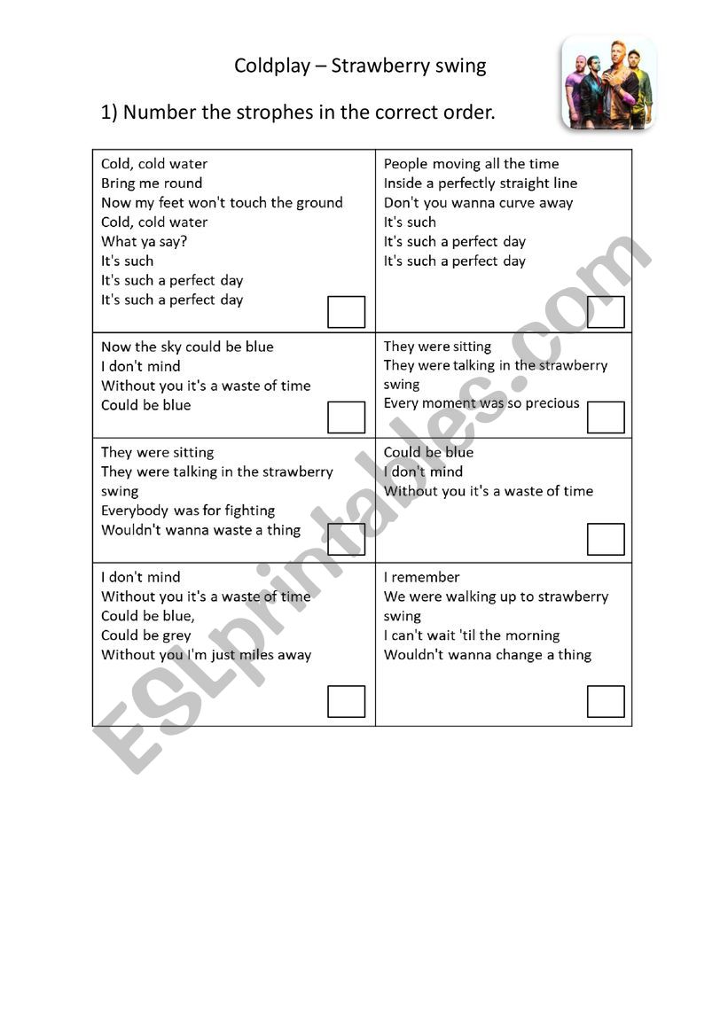 STRAWBERRY SWING - COLDPLAY worksheet