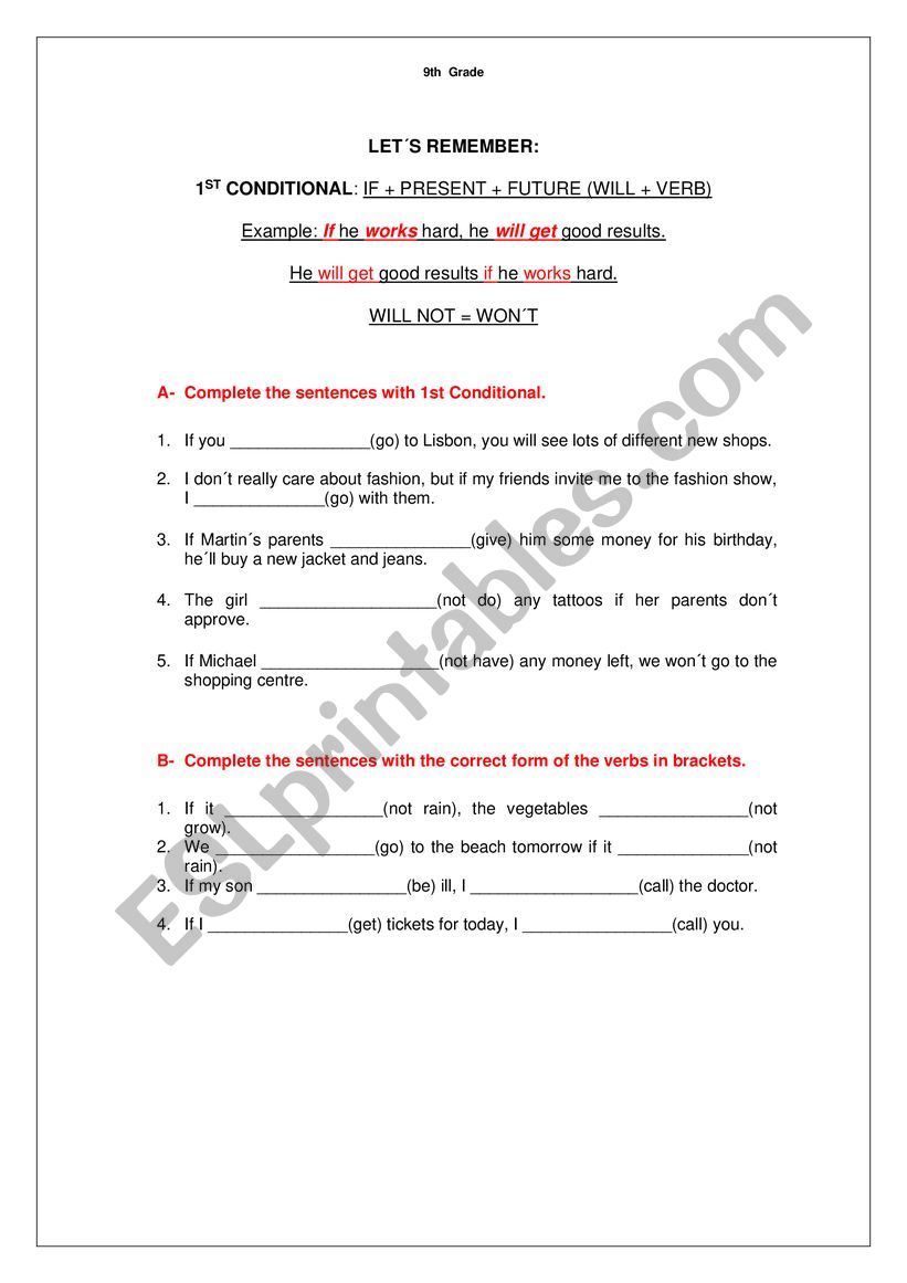 Exercises If clauses worksheet