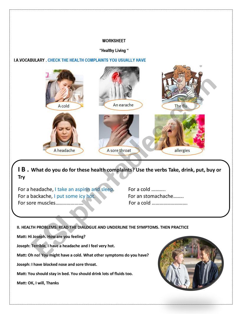 Health problems / Complaints worksheet