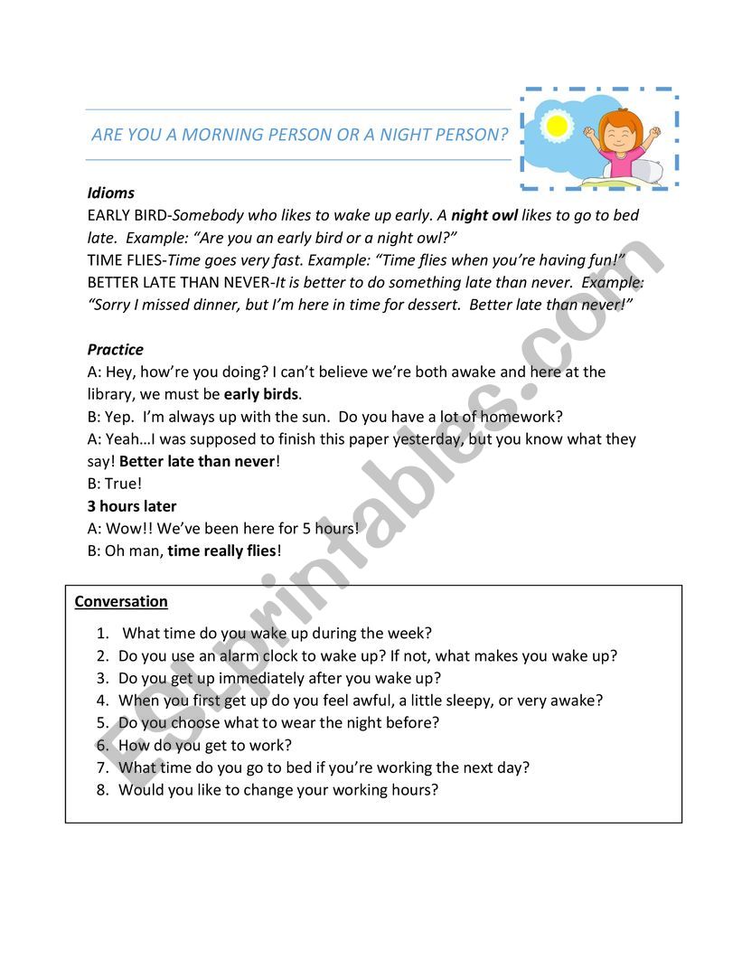 Time Idioms Conversation  worksheet