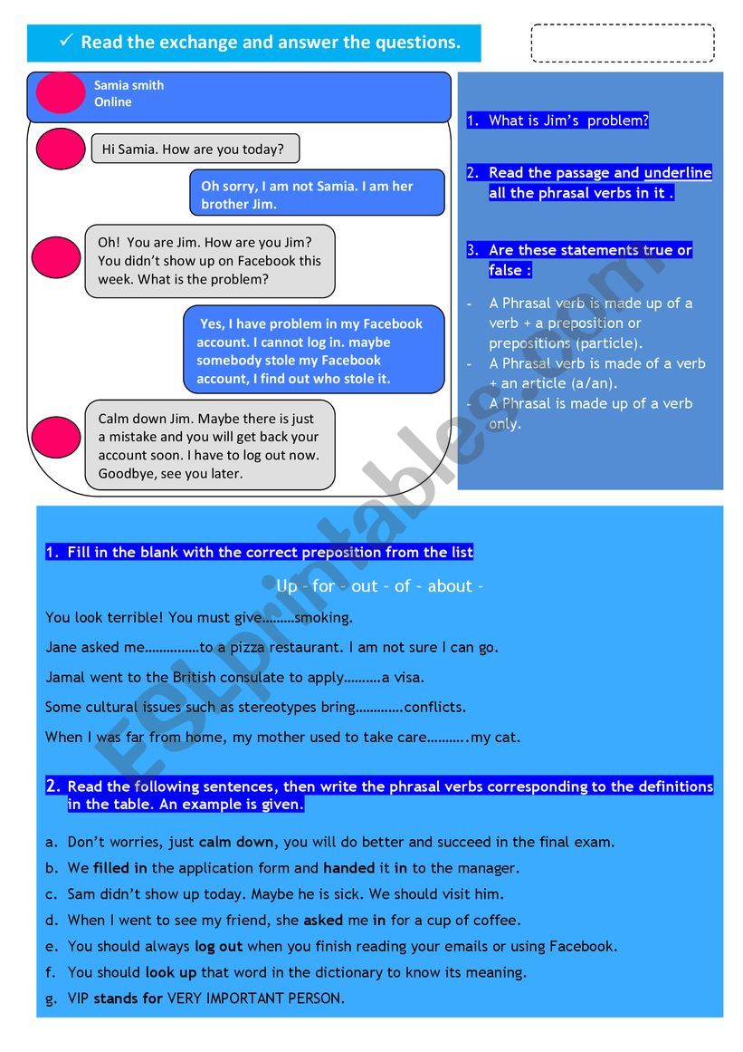 phrasal verbs worksheet