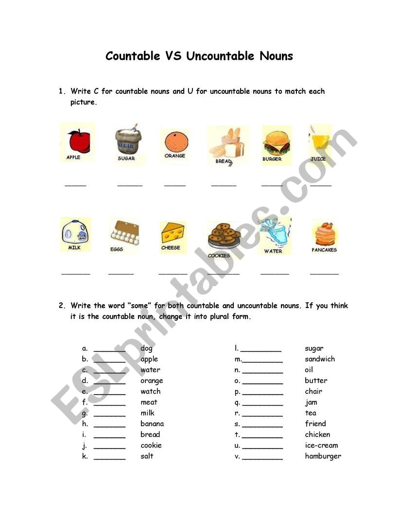 Countable and Uncountable Nouns