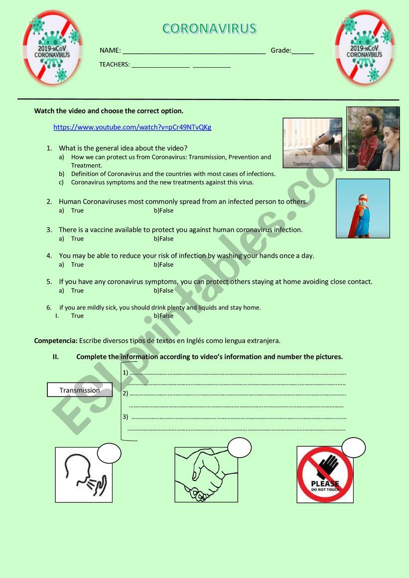 CORONAVIRUS worksheet