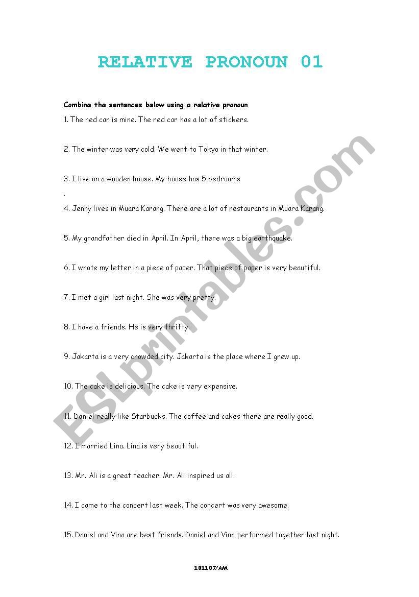 Relative Clause 01 worksheet