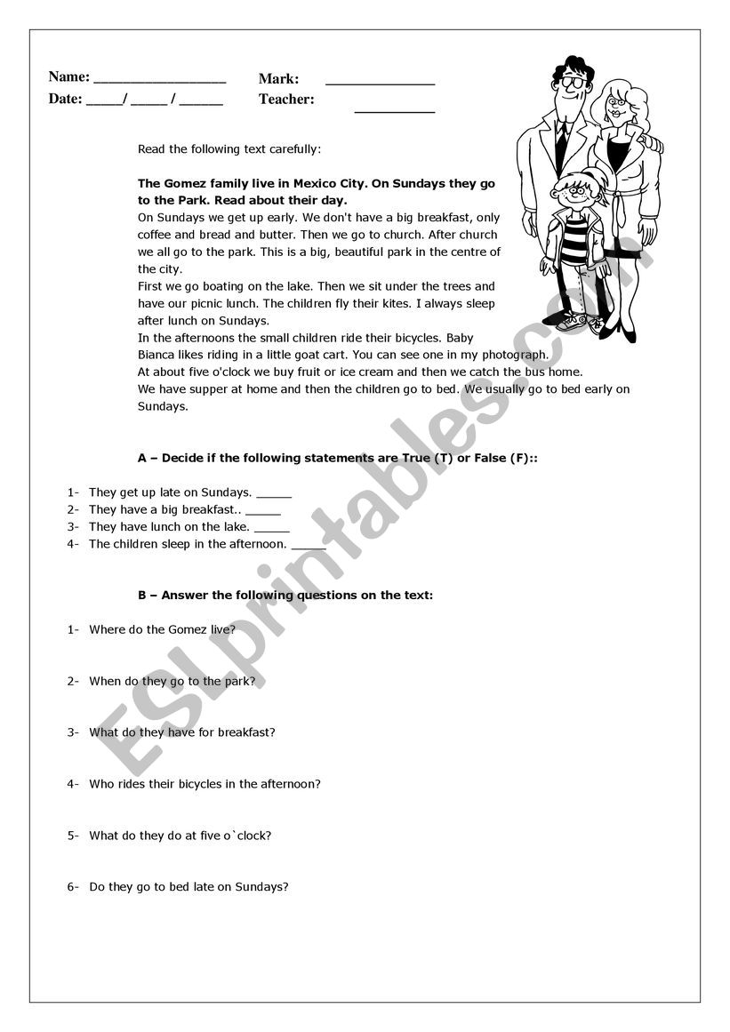 daily routines worksheet