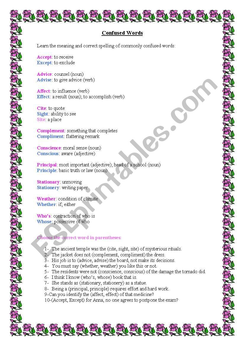 Confused Words worksheet