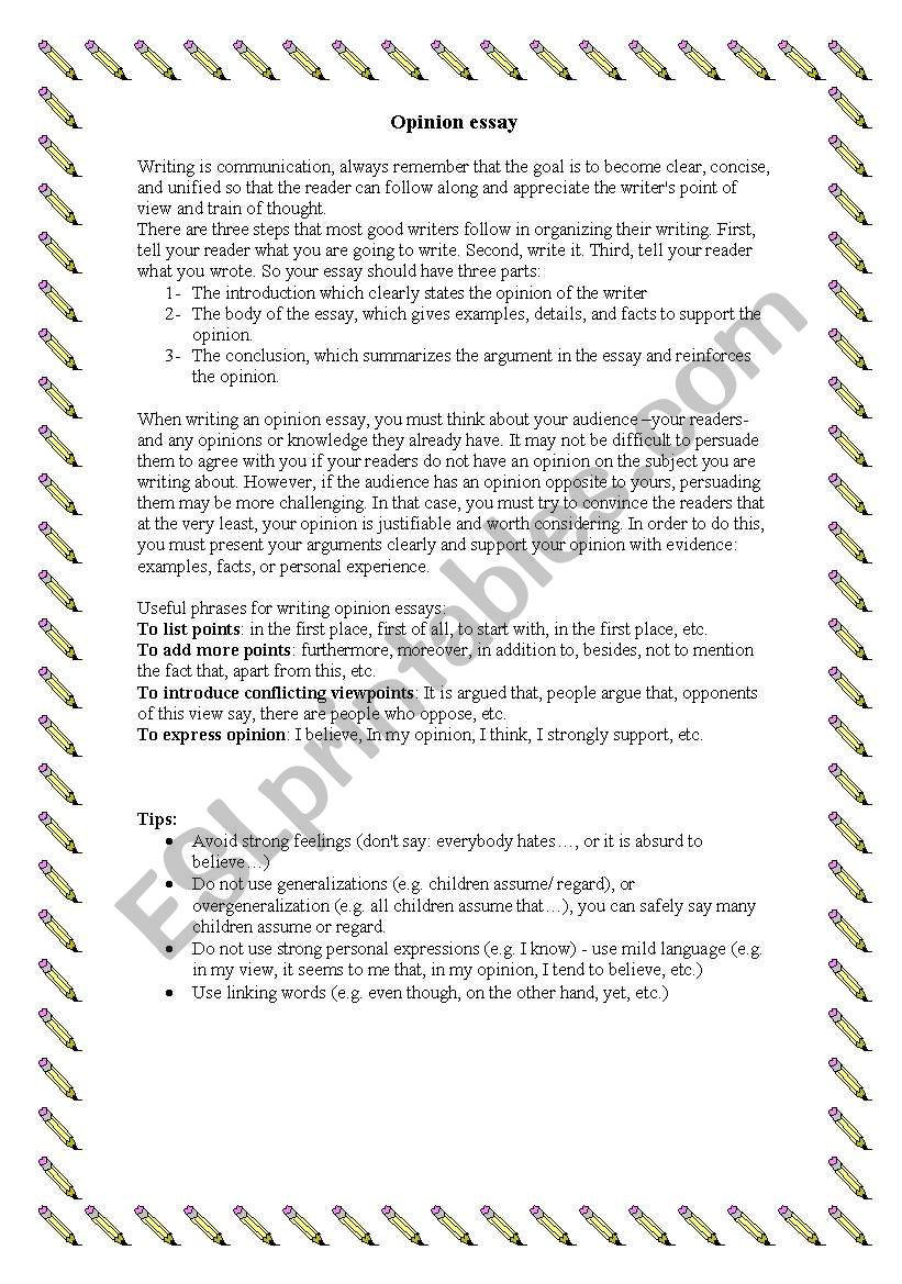 Opinion Essay worksheet