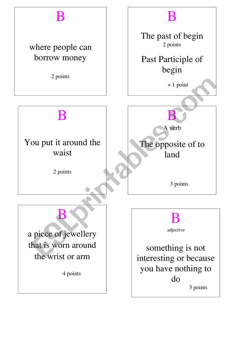 flyers card game worksheet