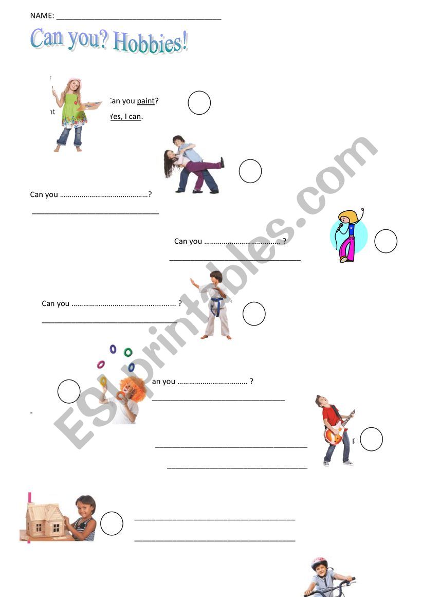 Hobbies worksheet