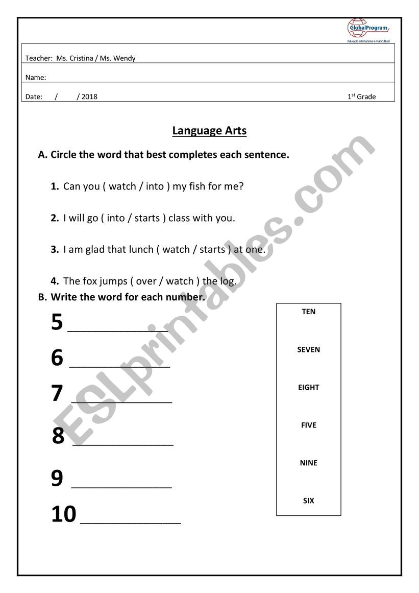 L.A Test worksheet