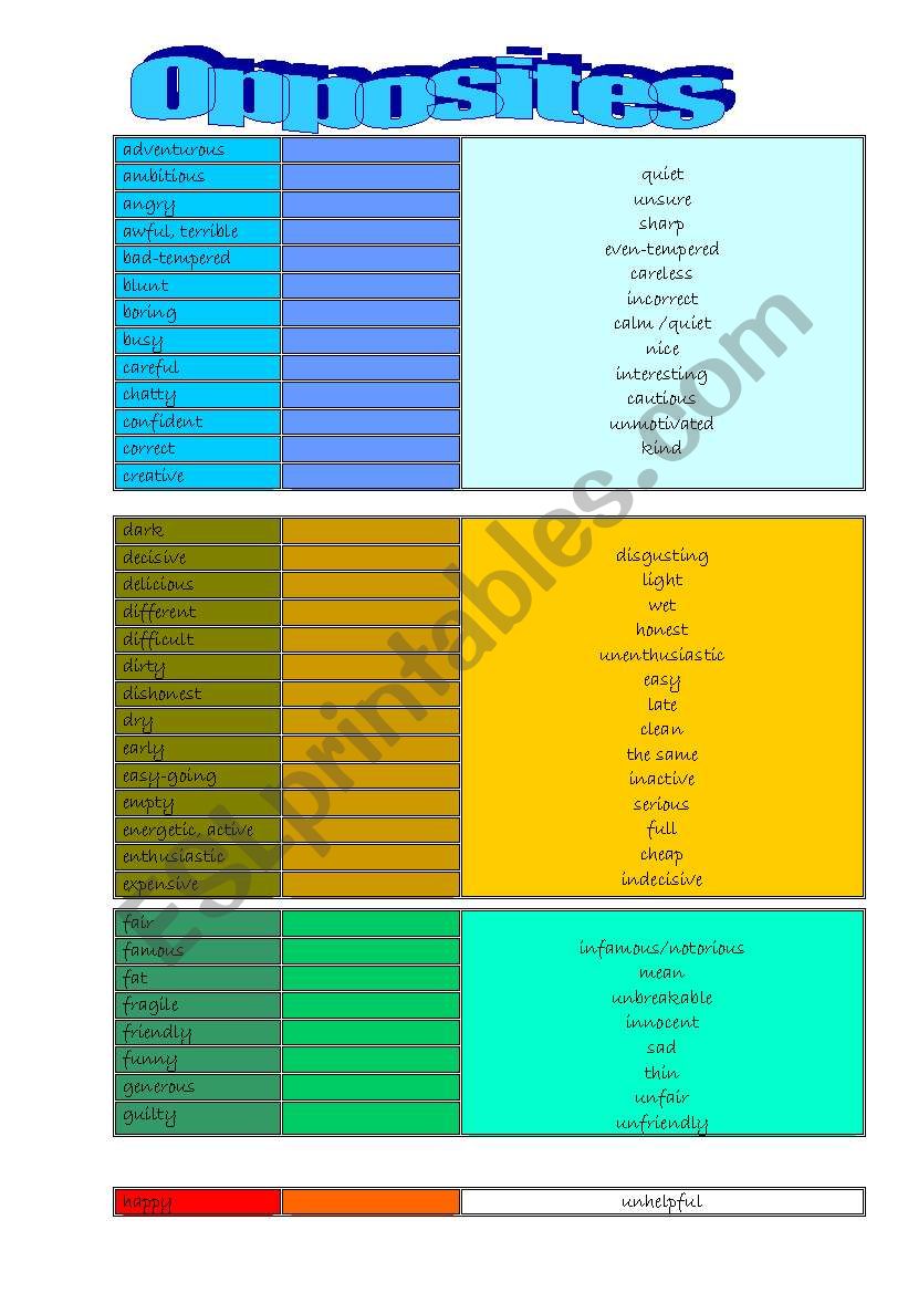 Match the Opposites worksheet