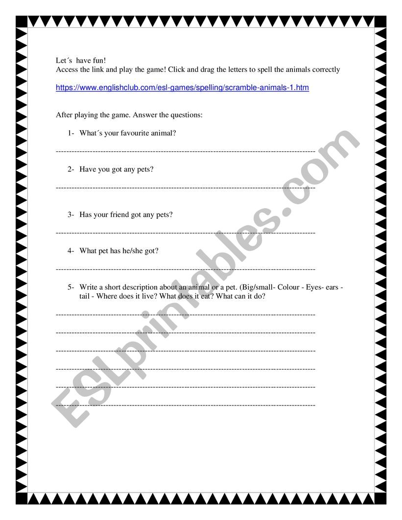 Spelling animals  - Answer questions - Written production