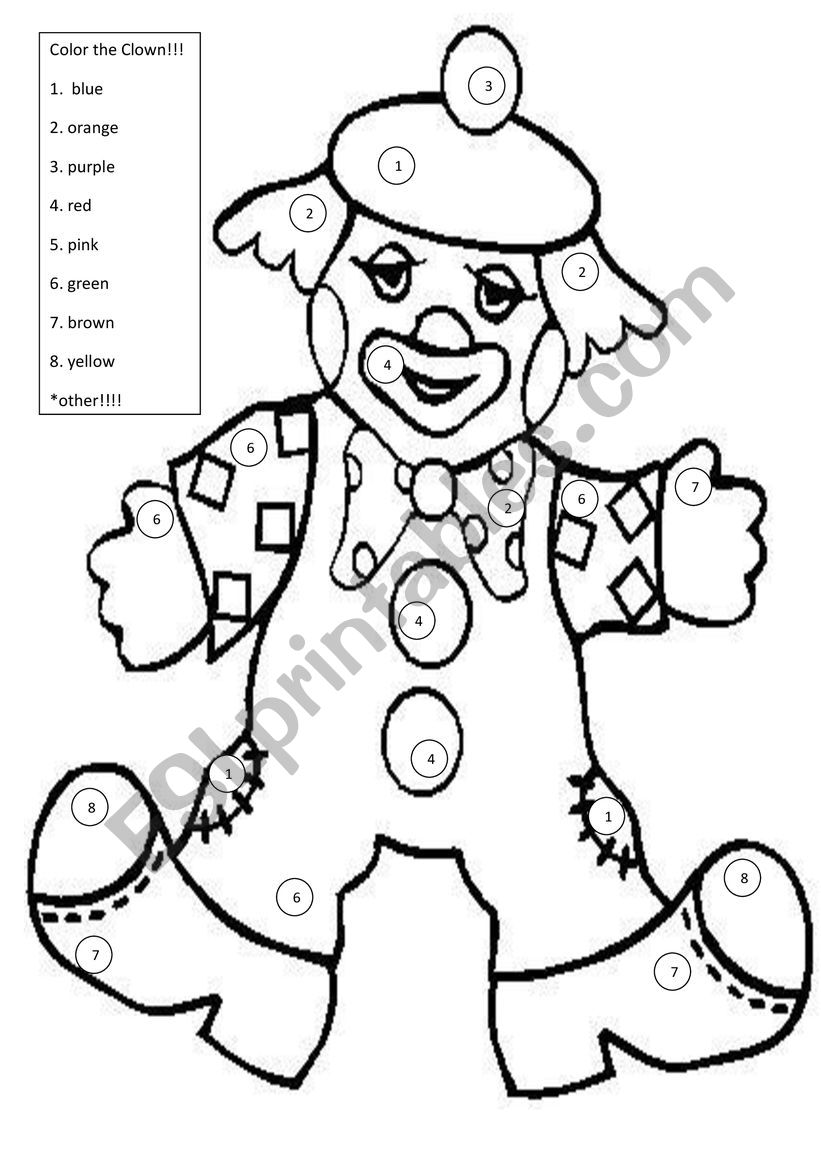 Color the Clown ESL worksheet by mukerloja123