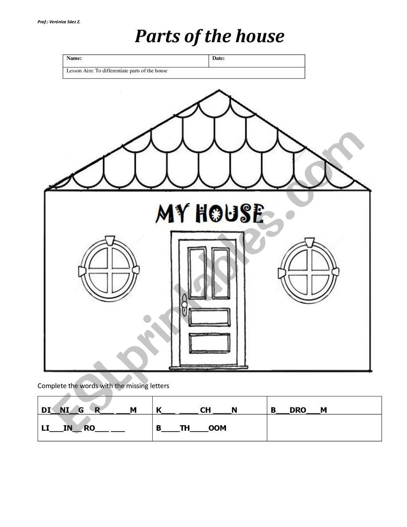 Parts of the house worksheet