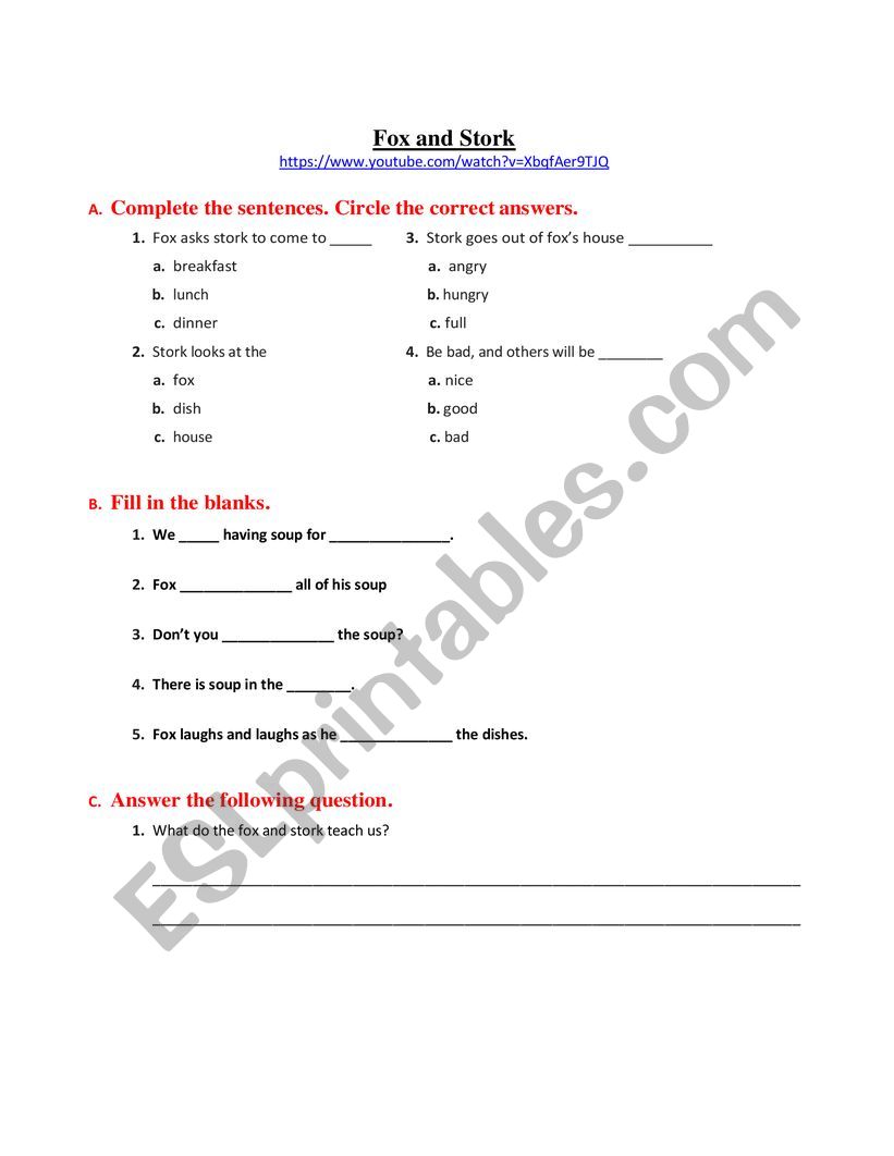 Video Worksheet - Fox and Stork