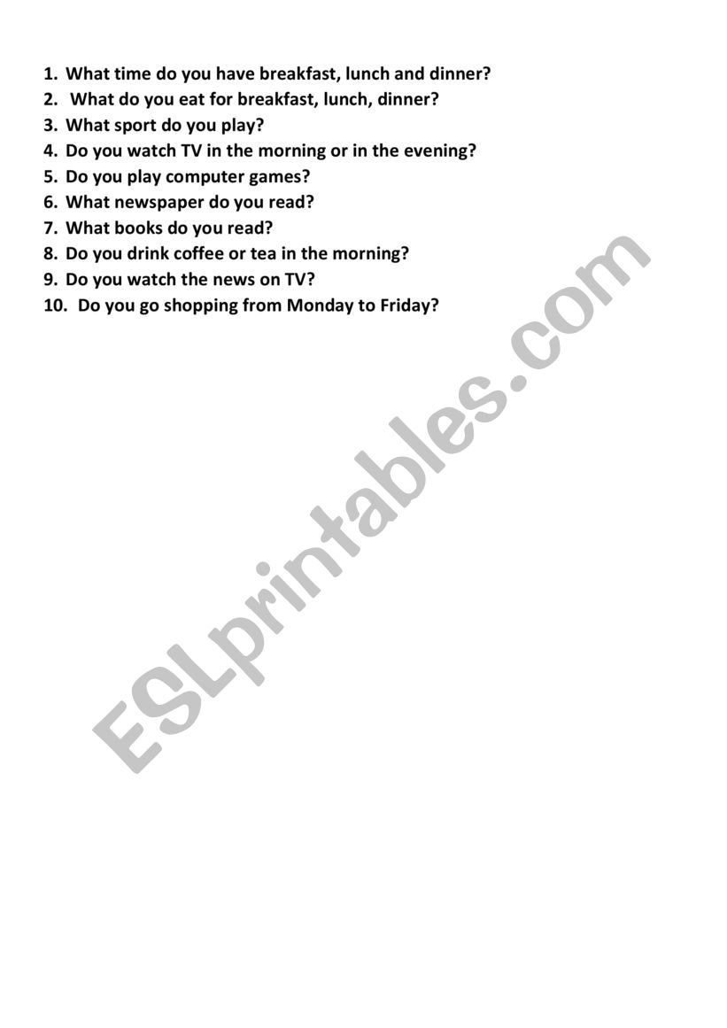 warm up questions worksheet