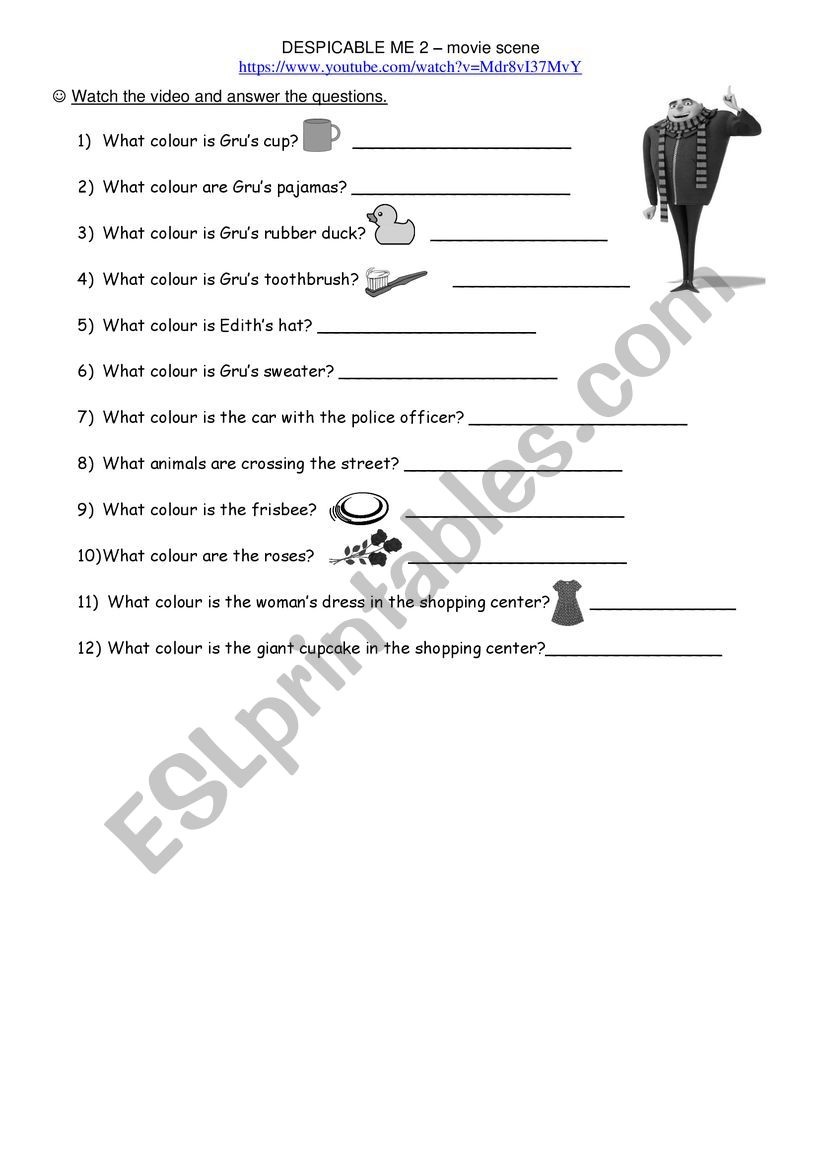 Colours - Despicable me 2 worksheet