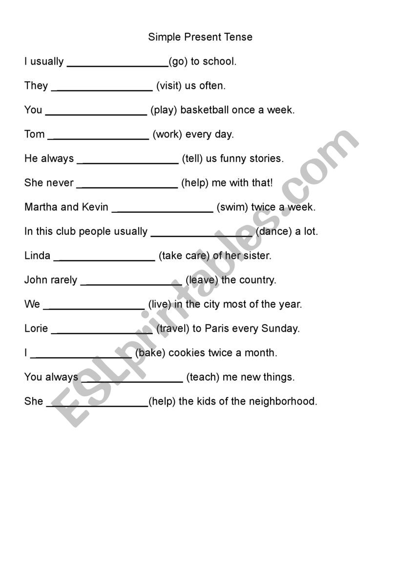 Simple Present Tense Worksheet Unit 3