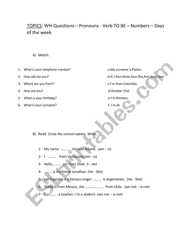 mixed activities worksheet