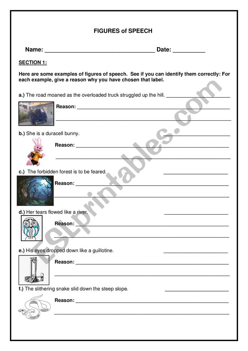 Figures of Speech worksheet worksheet